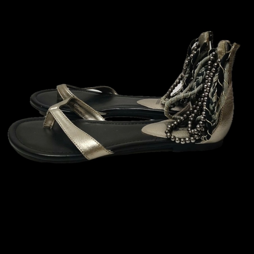 Cato’a Metallic Flat Thong Sandals with Beaded Ankle Straps